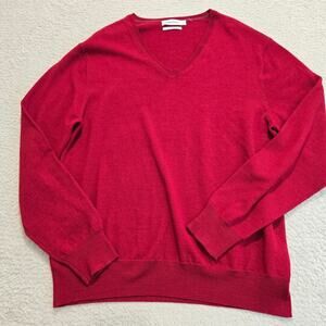 Calvin Klein 100% Extra Fine Merino Wool Red V-neck Pullover Sweater Men's XL